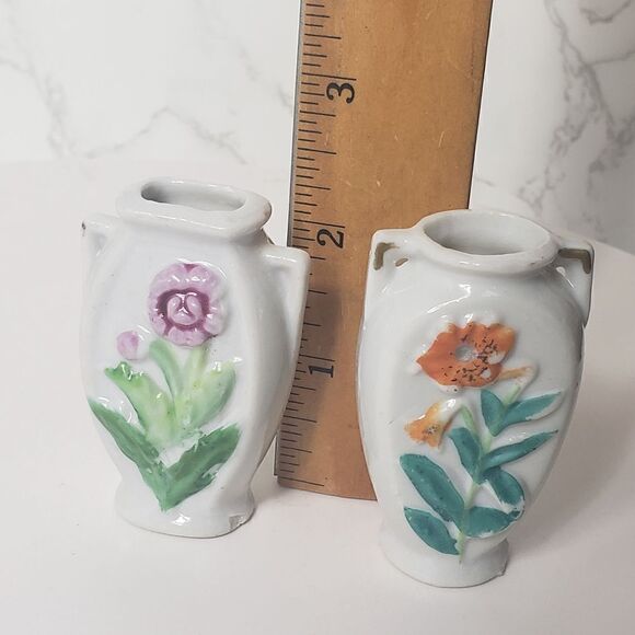 VINTAGE Japan Miniature Porcelain Vases Set of 2 Mommy Pot - Picture 6 of 8